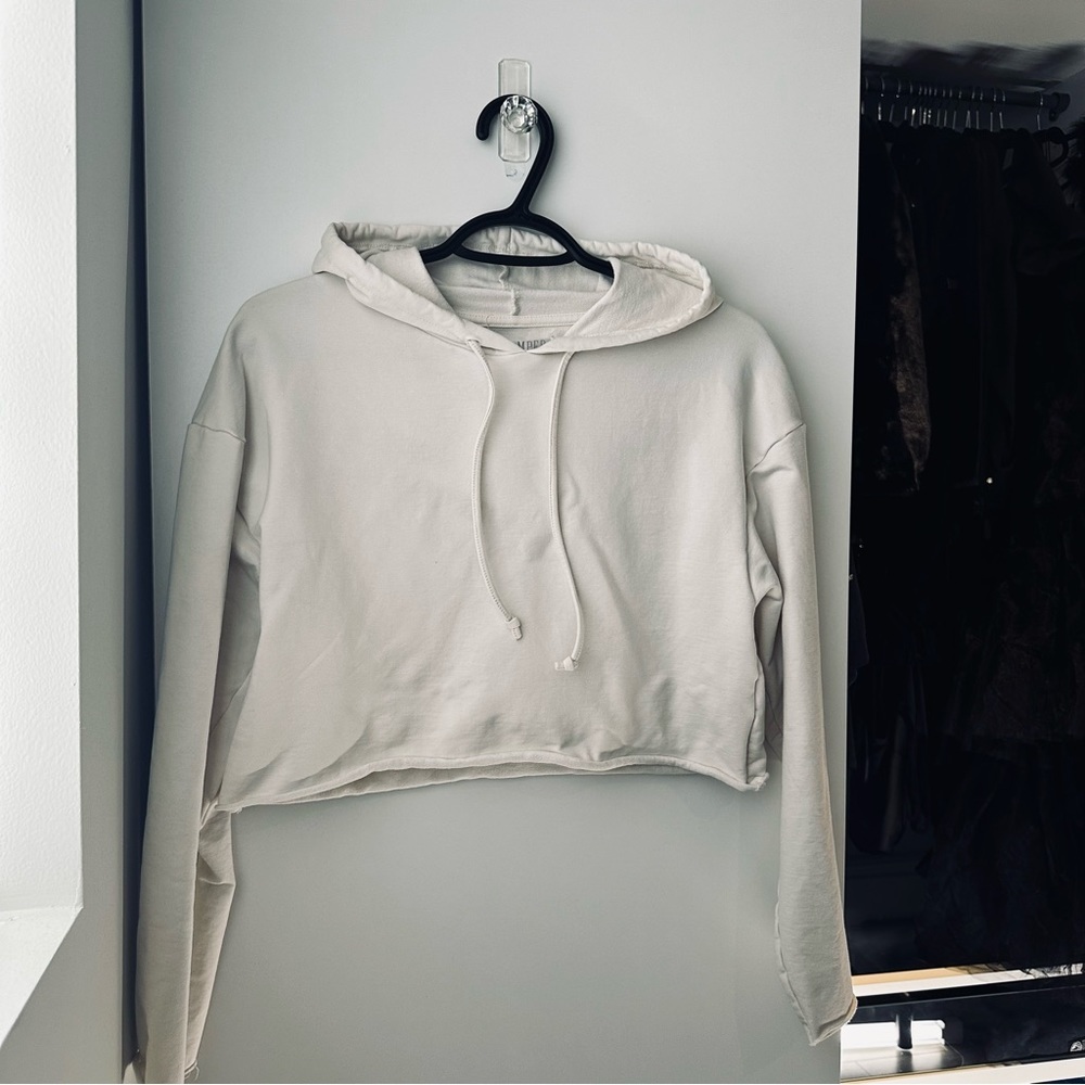 Revamped cream cropped hoodie